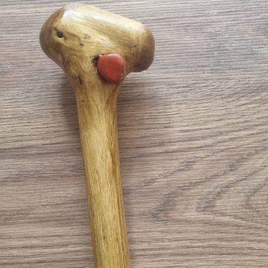 Handcrafted Light Brown Crystal Walking Staff Light brown handcrafted walking stick with mounted crystal detail and natural wood finish
